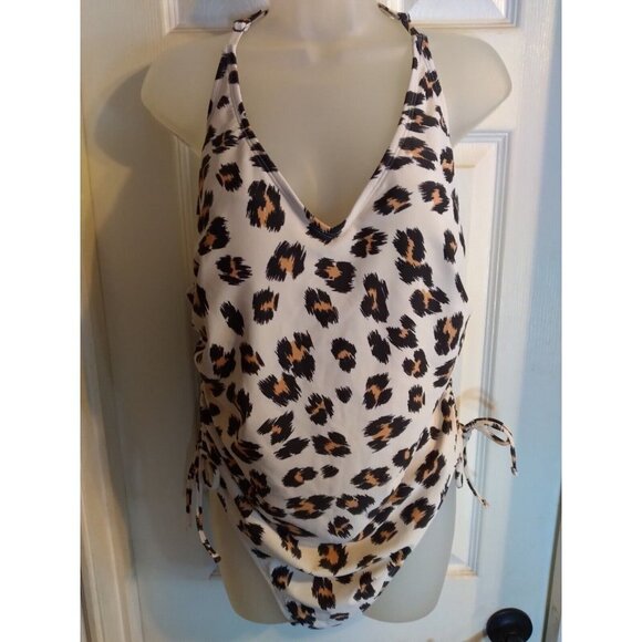 Kona Sol 1 Pc Swimsuit Animal Print Criss Cross Back Adjustable Straps Tie Sz XL - Picture 1 of 10